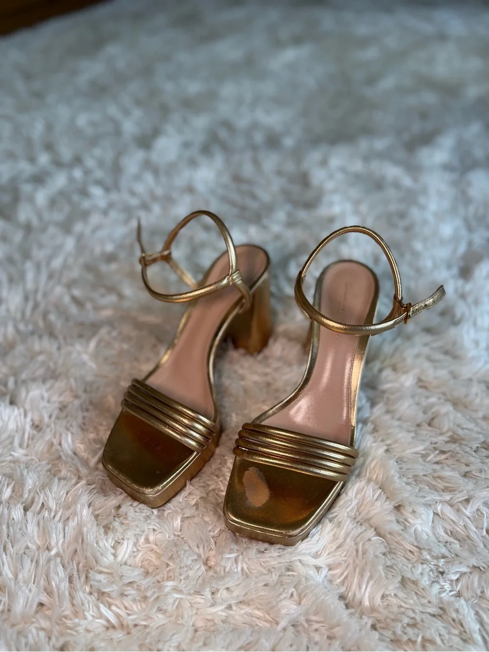 Gianvito Rossi Gold Leather Platform Block Heel Sandals - well worn
